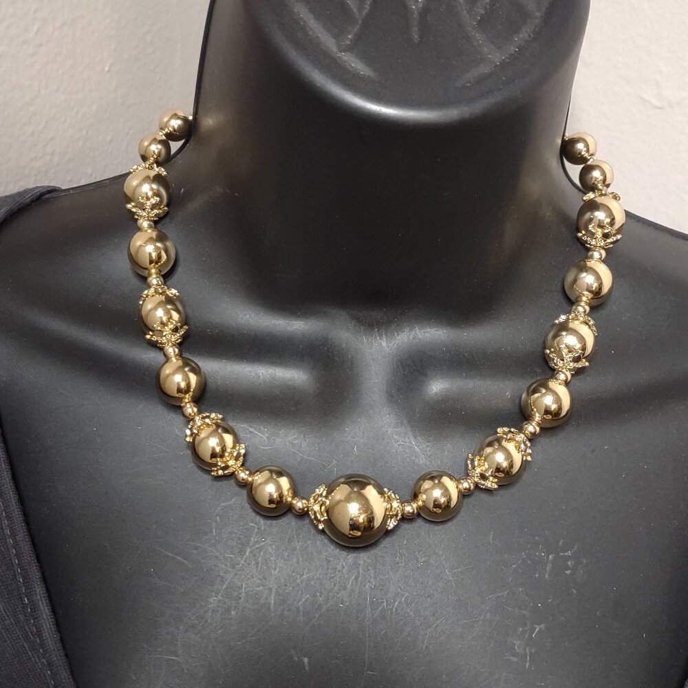 18.5 Inch Vintage VCLM Gold Tone Beaded Necklace